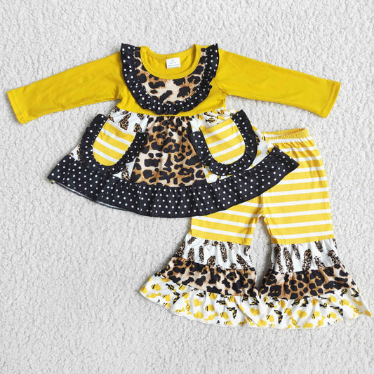 Girl Yellow Leopard Ruffle Set