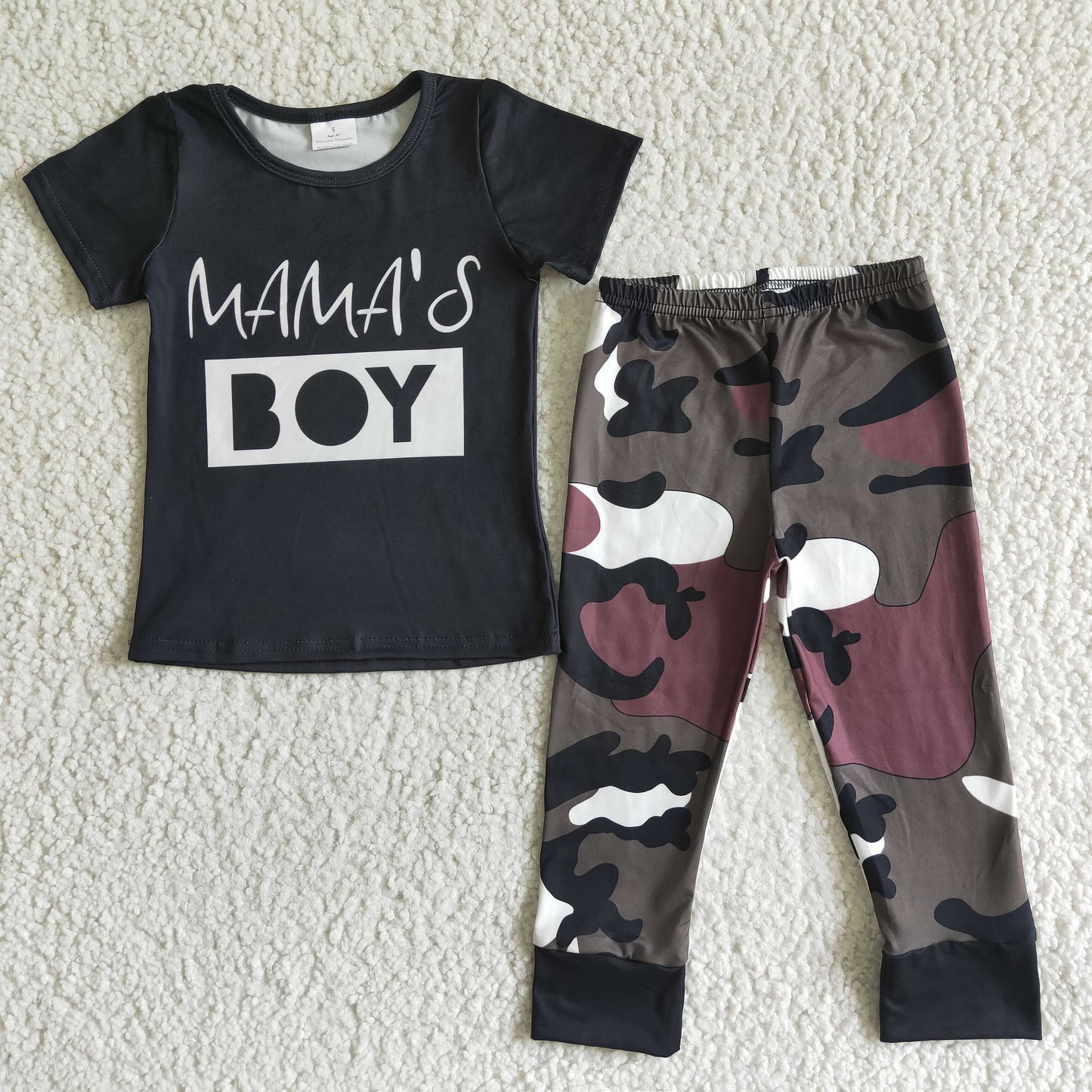 mama's boy black T-shirt camoflage legging pants set