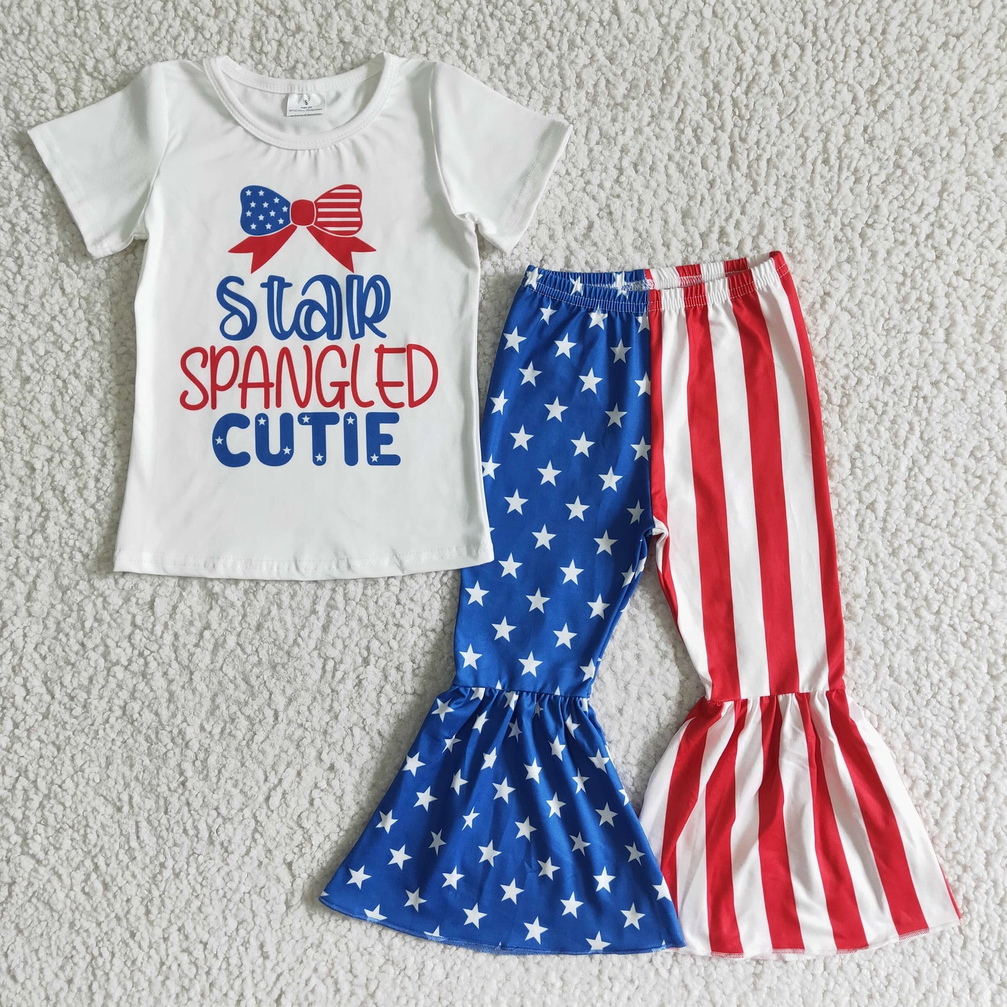 Star Spangled White T-shirt bell bottom pants set