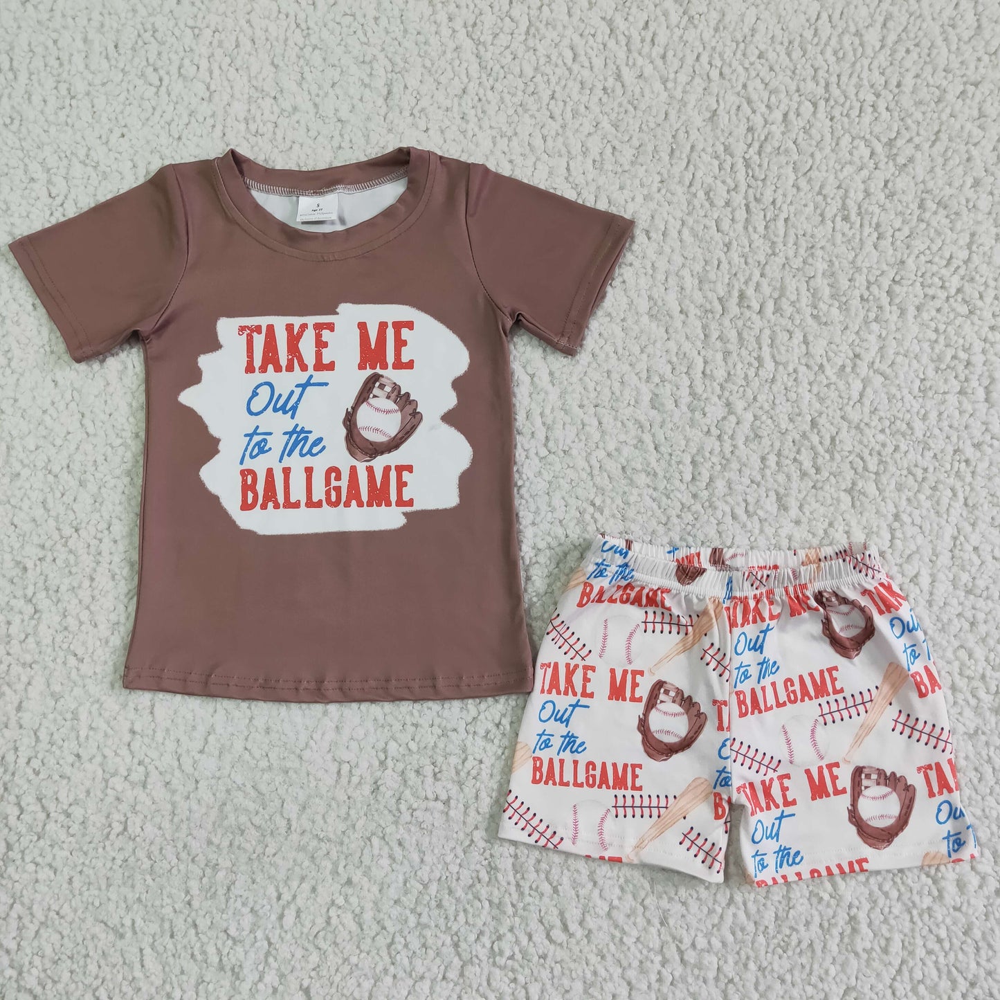 Take me out to the ballgame brown T-shirt shorts set