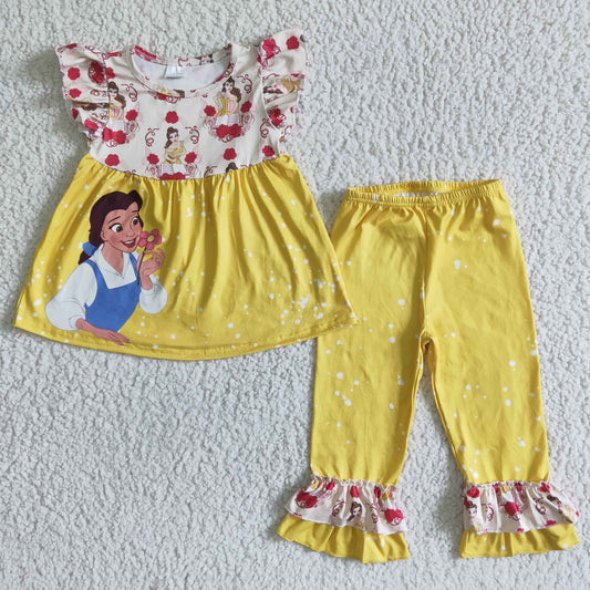 girl princess yellow tops bottoms sets GSPO0057