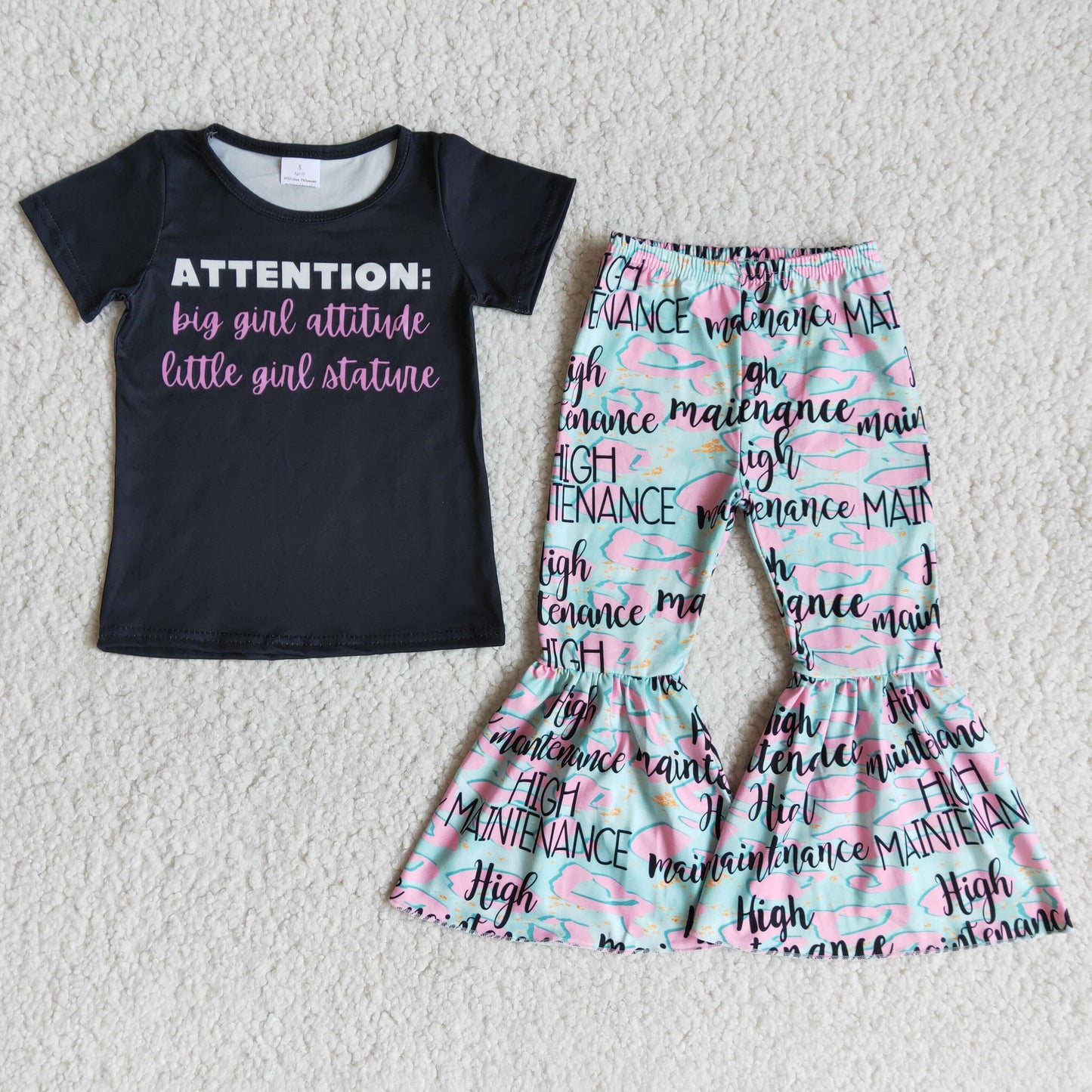 Big girl attitude black t-shirt bell bottoms set