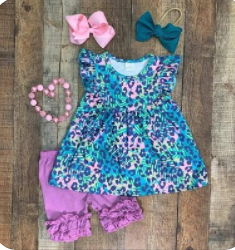 Summer blue leopard flutter dress purple Shorts Set