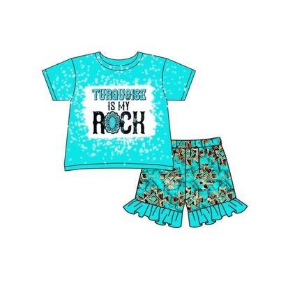 Turquoise is my roch blue short sleeve T-shirt ruffle shorts set-preorder