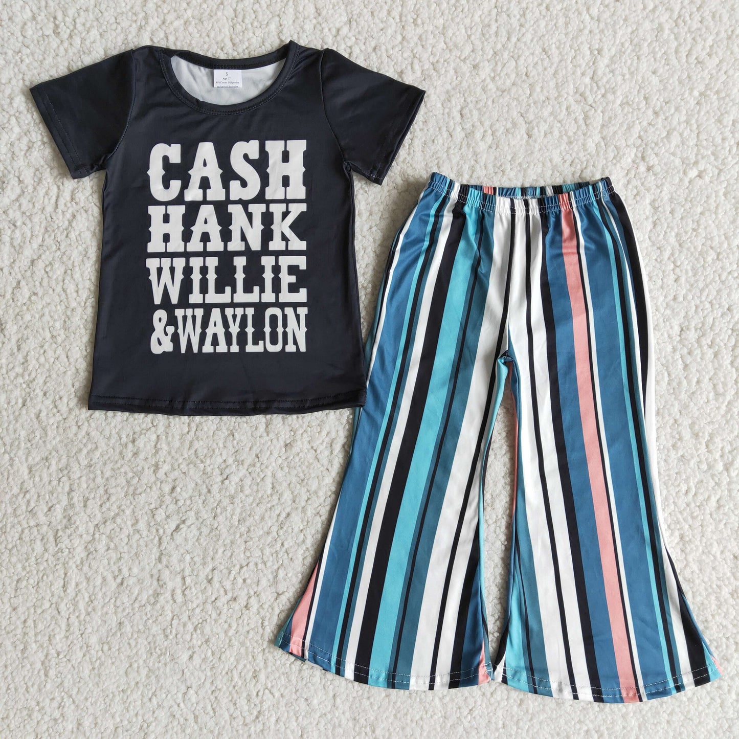 Cash hank willie & waylon black t-shirt stripe pants set