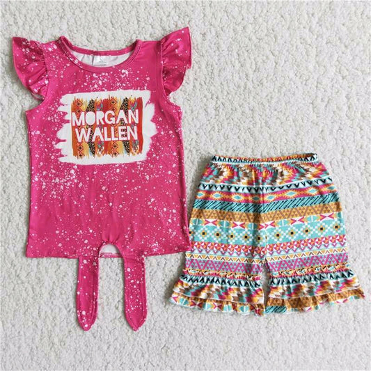 Morgan Wallen Girls tops Ruffle shorts Sets D8-26