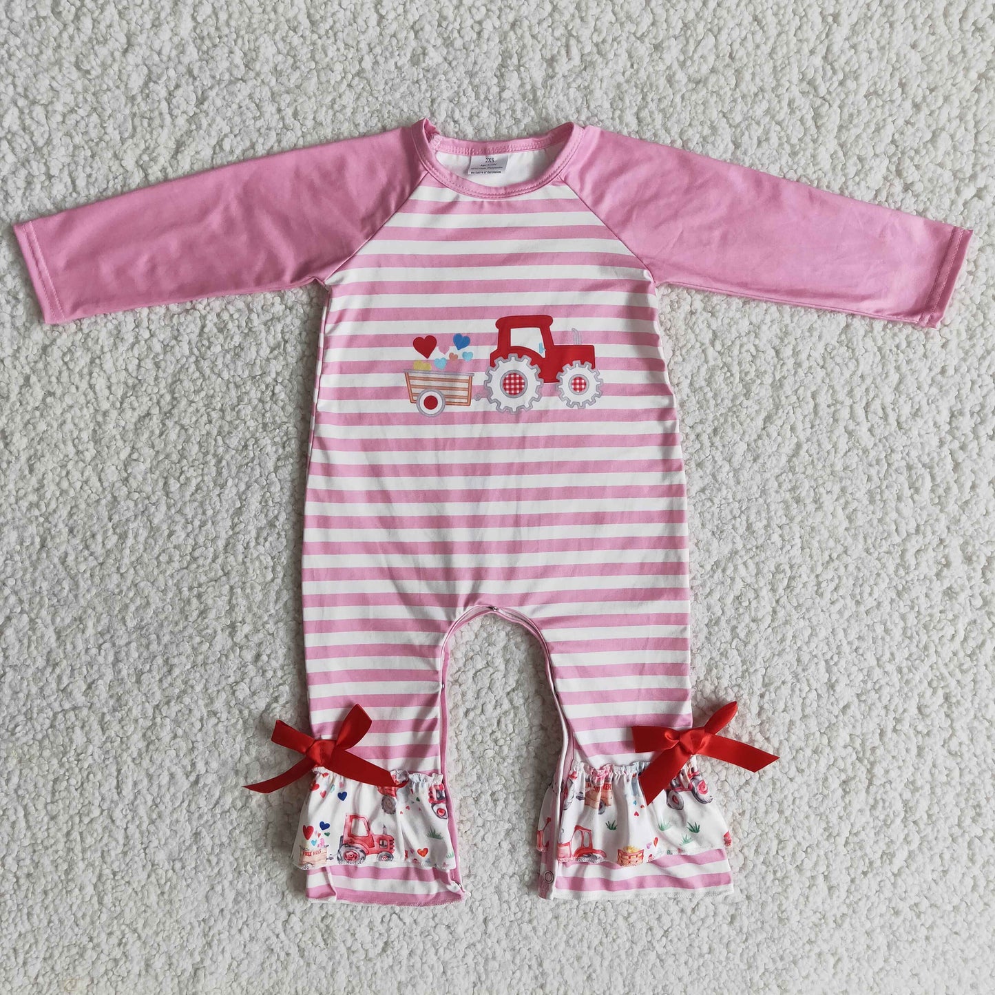 Valentine's day tractor pink romper