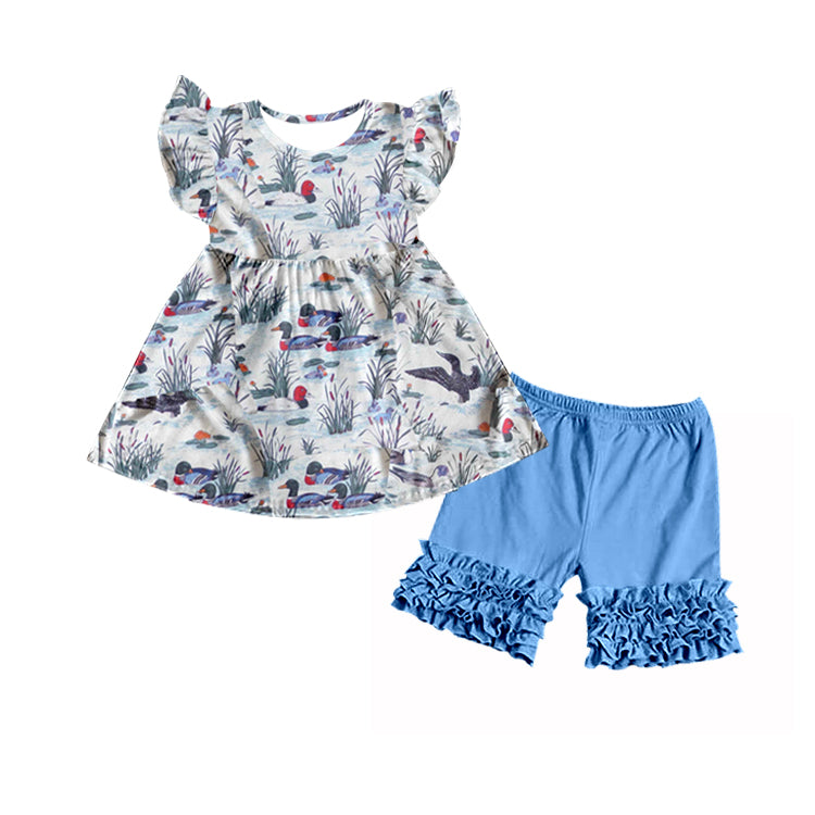 WILD Duck flutter T-shirt blue ruffle Shorts Set-preorder