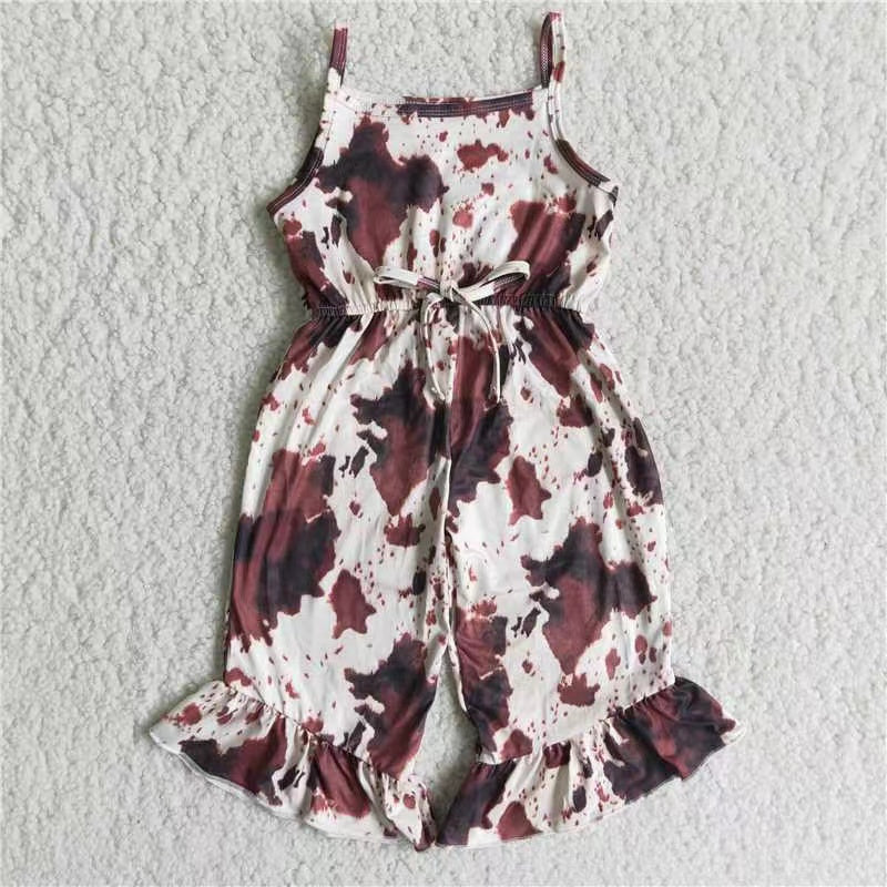 Brown suspender ruffle romper