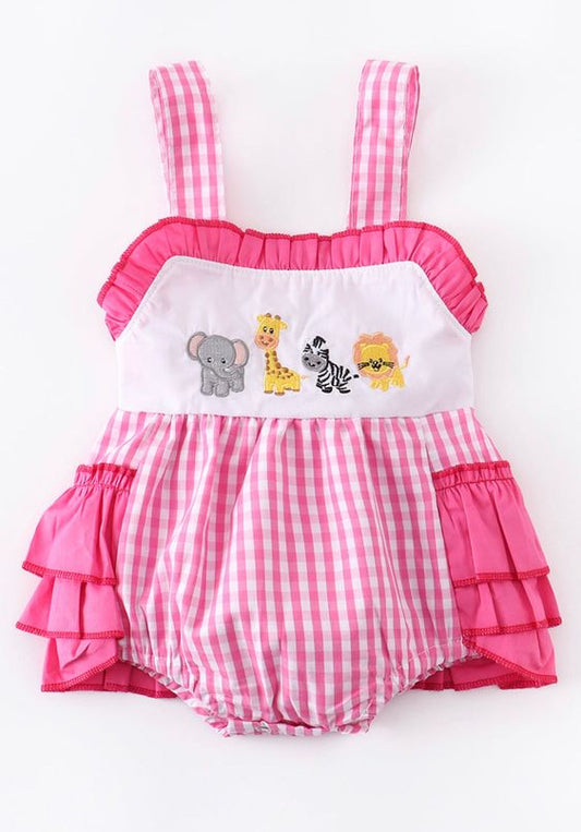 Animal pink embroiderey romper-preorder