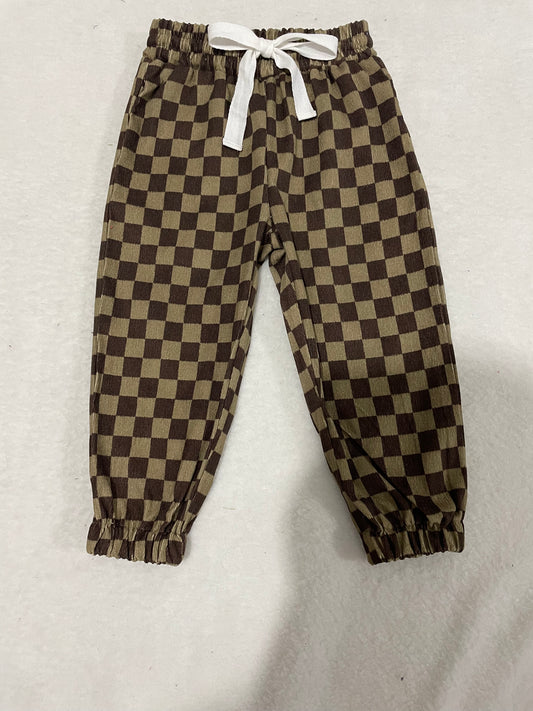 100% Cotton Brown Plaid Long pants