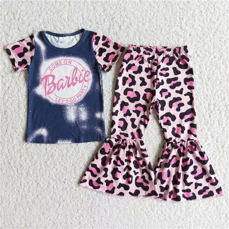 barbie T-shirt leopard bell bottoms set E8-1