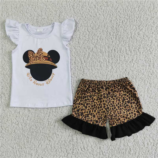 girls t-shirt leopard shorts set A13-10