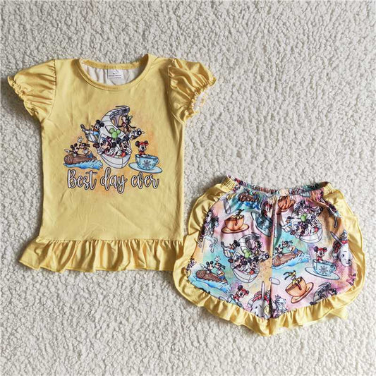 yellow cartoon t-shirt shorts set B13-25