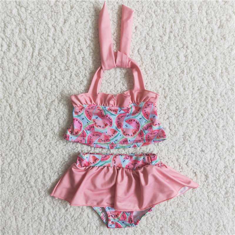 girls pink watermelon halter 2pcs swimwear B5-12-1