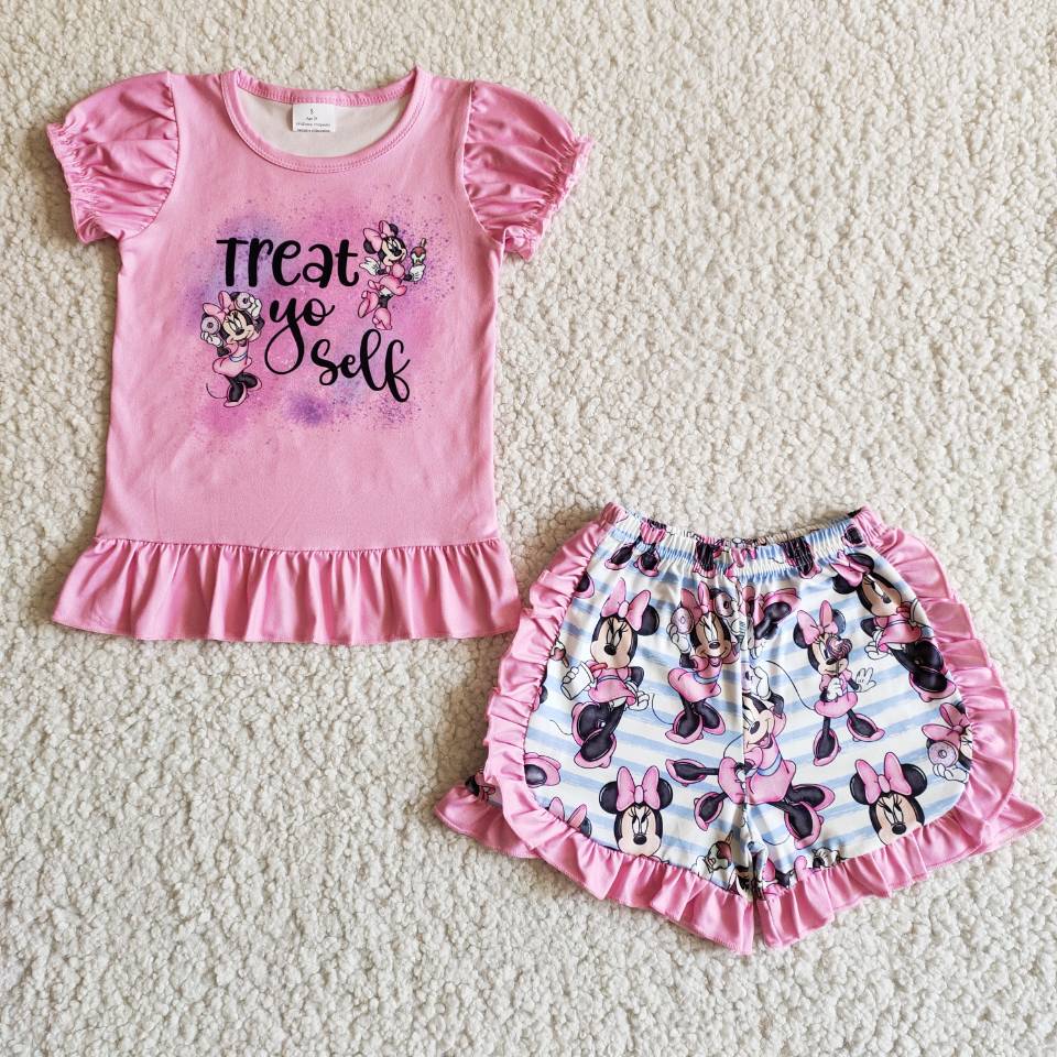 pink cartoon t-shirt shorts sets B7-12