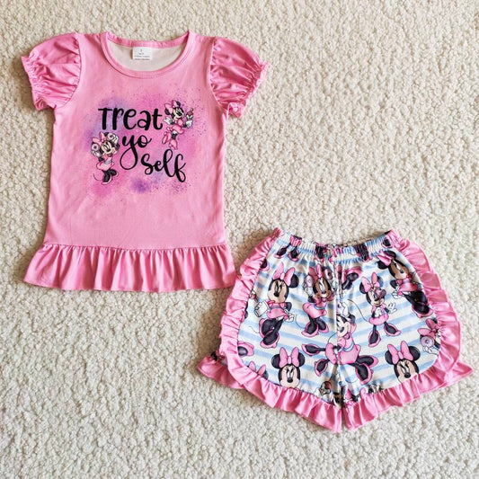 pink cartoon t-shirt shorts sets B7-12