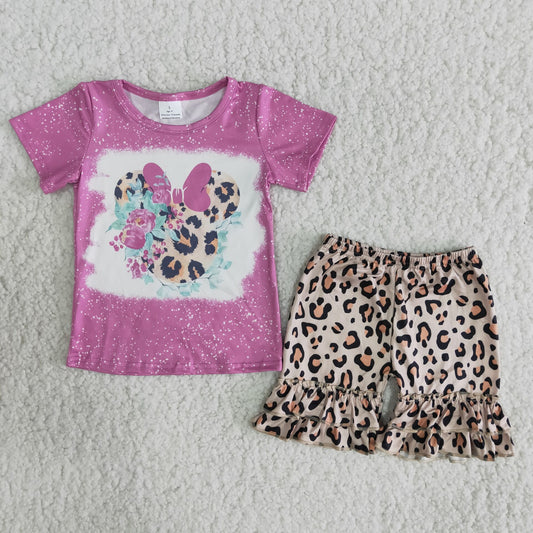 girls t-shirt leopard shorts set B7-24