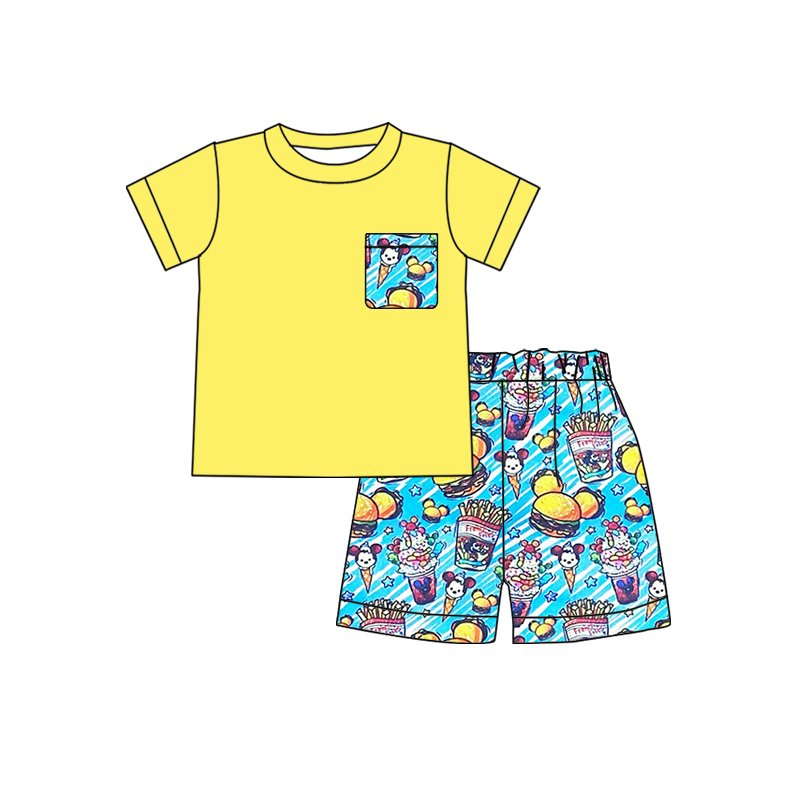 Yellow cartoon boy shorts set-preorder