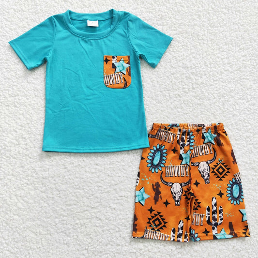 boys howdy pocket t-shirts+shorts sets BSSO0140