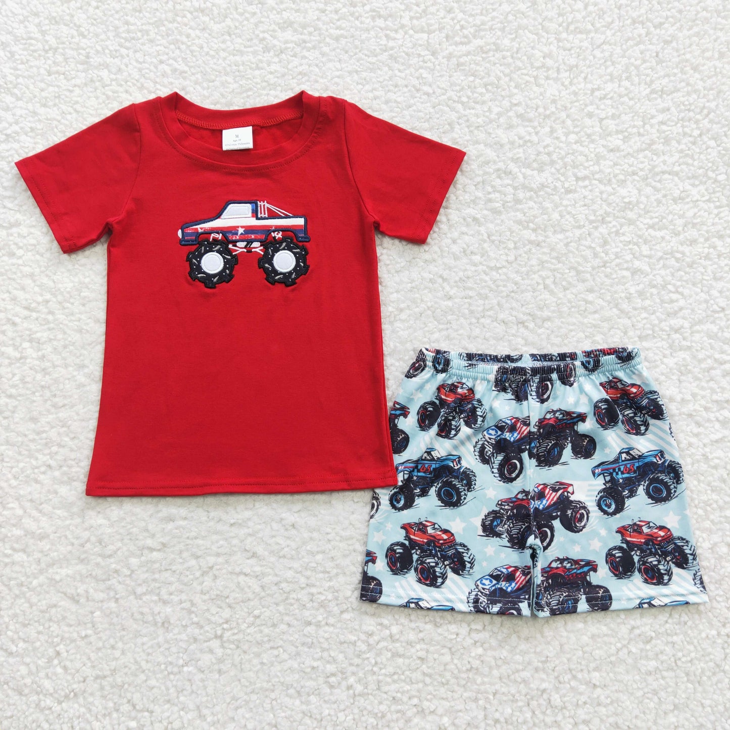 boys go-kart embroidery t-shirts+shorts sets BSSO0185