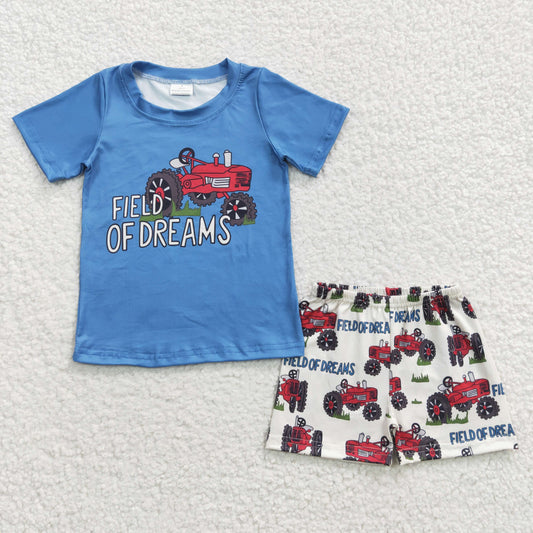 boys tractor t-shirts+shorts sets BSSO0190