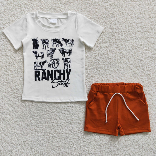 boys ranchy white t-shirts+shorts sets BSSO0191