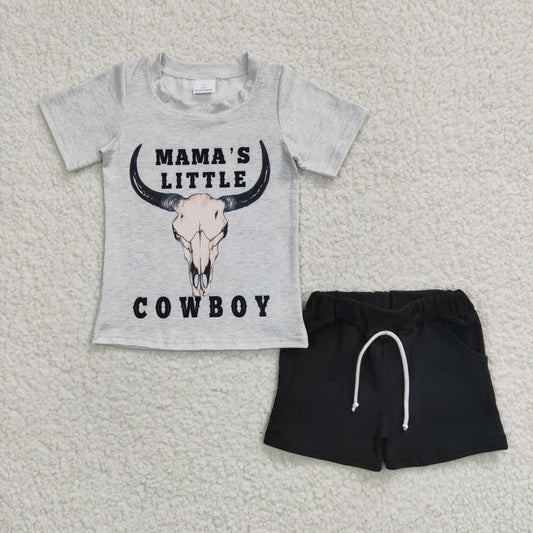 little cowboy gray t-shirts+shorts sets BSSO0192