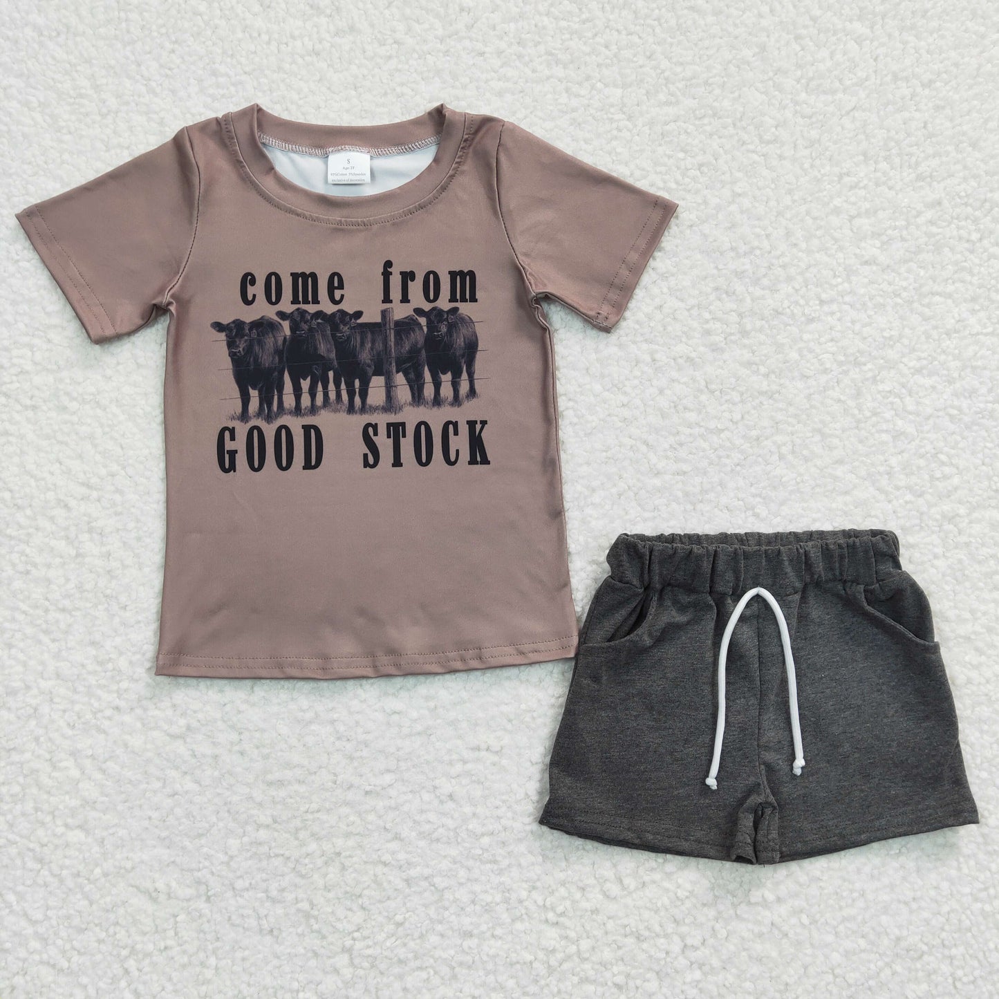 boys brown cow t-shirts+shorts sets BSSO0193