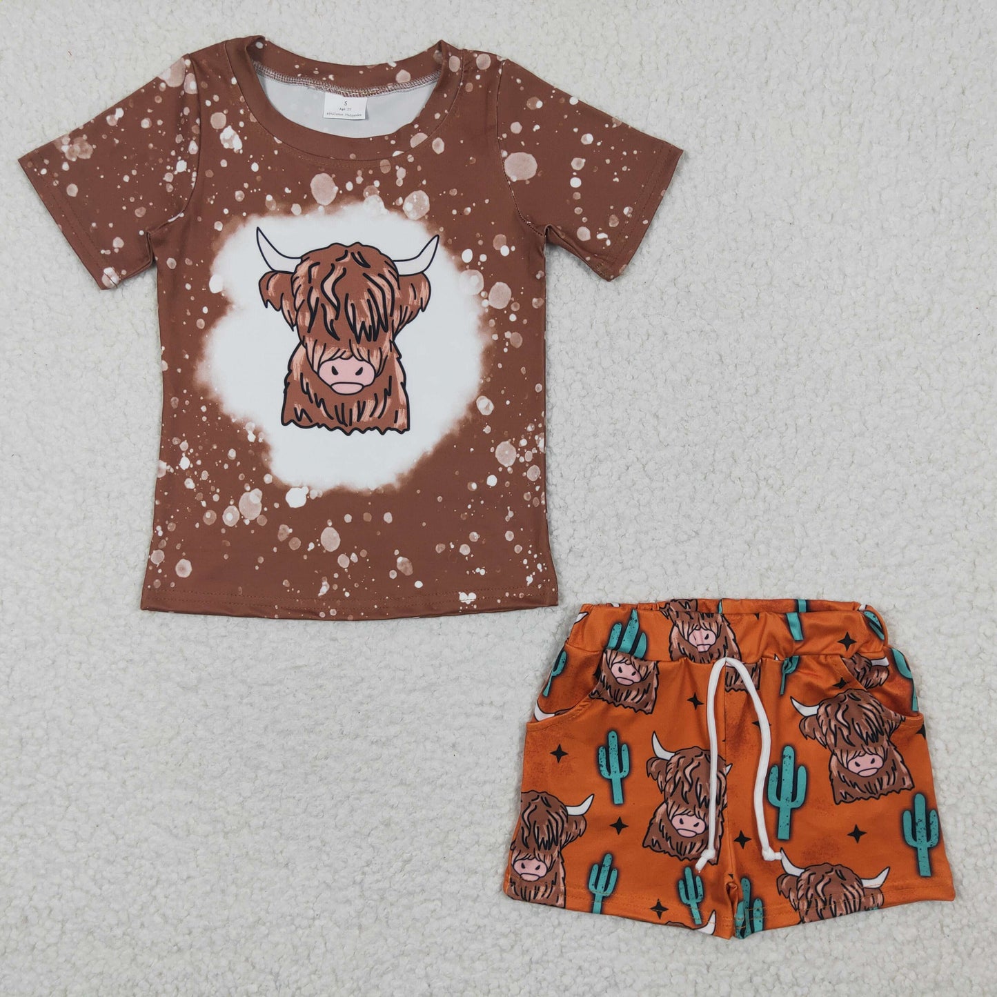 boys calf brown t-shirts+shorts sets BSSO0199