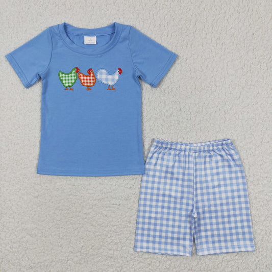 boys chook embroidery t-shirts+shorts sets BSSO0201