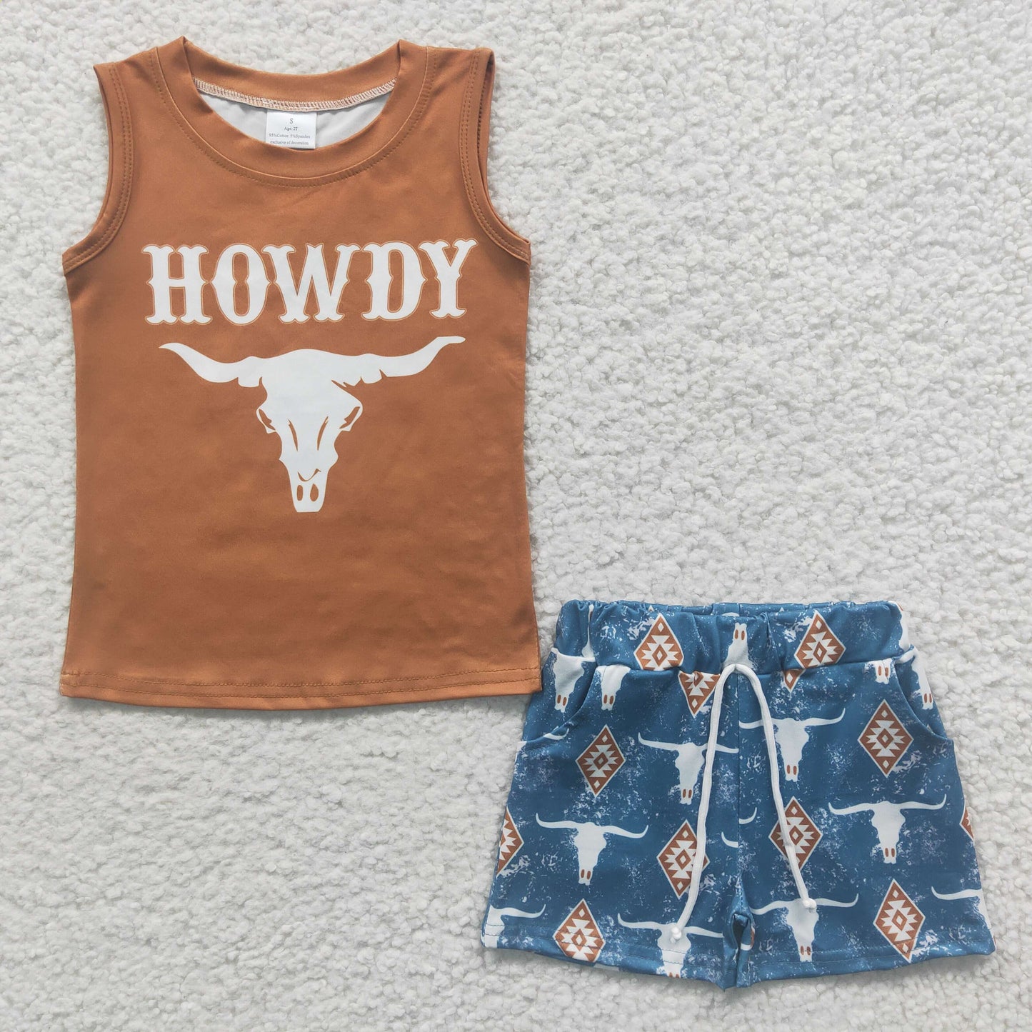 boys howdy brown tank tops+shorts sets BSSO0207