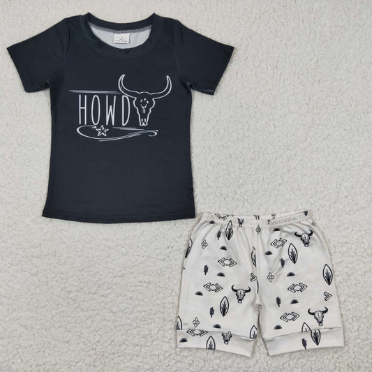 boys howdy black t-shirts+shorts sets BSSO0213