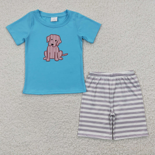 boys puppy embroidery t-shirts+shorts sets BSSO0214