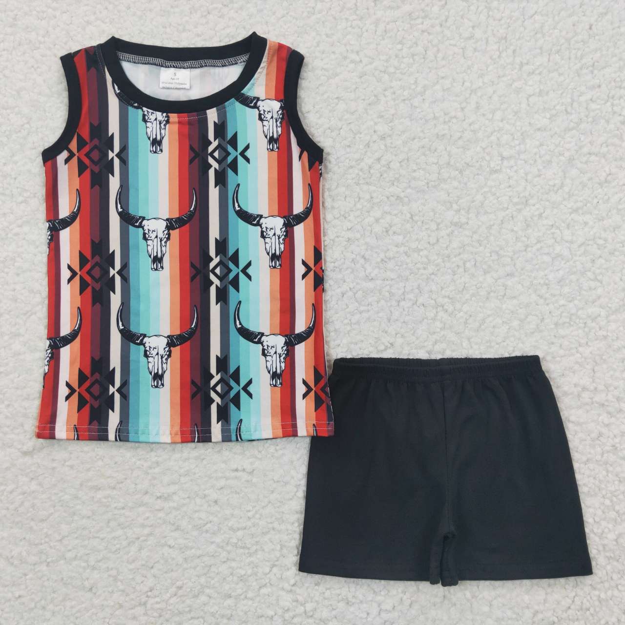 boys cow head stripe tank tops+shorts sets BSSO0216