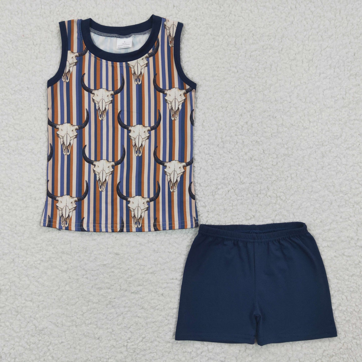 boys cow navy tank tops+shorts sets BSSO0217