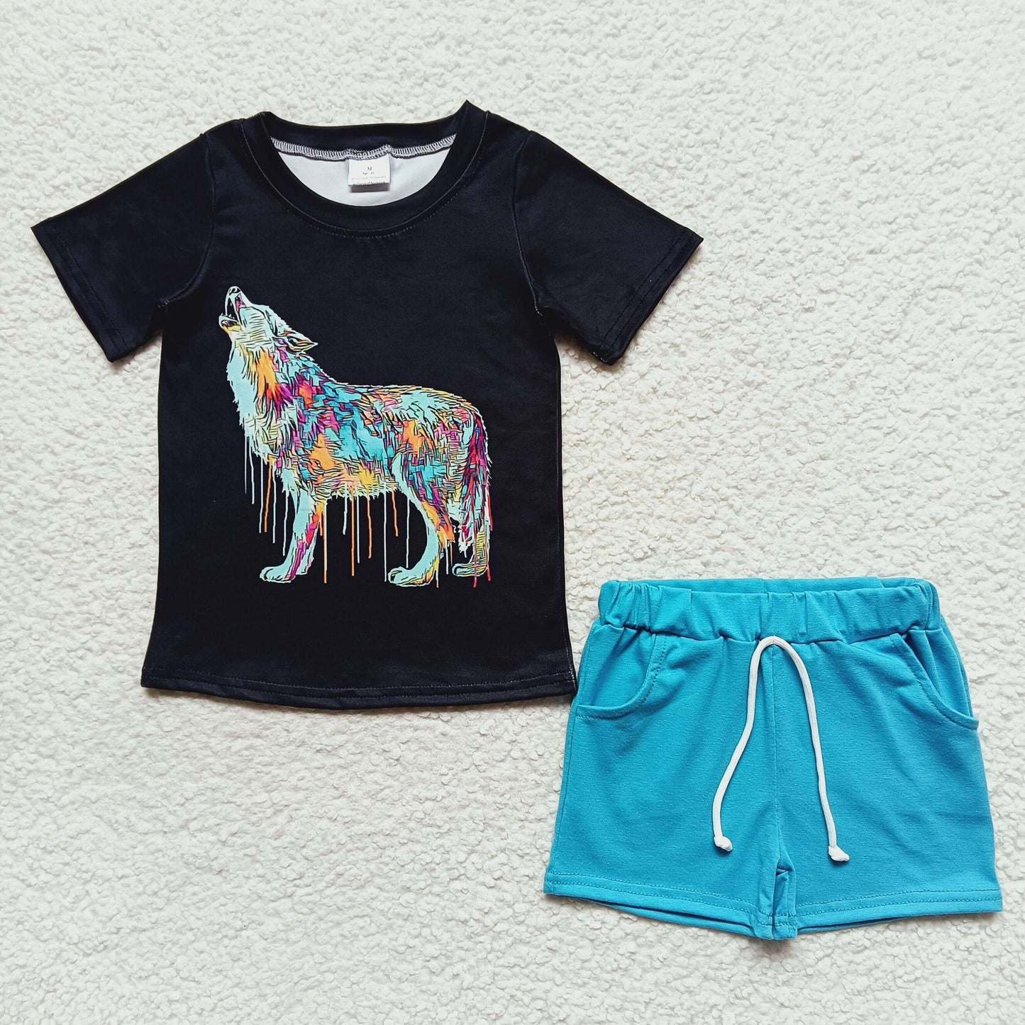 boys wolf t-shirts+shorts sets BSSO0219