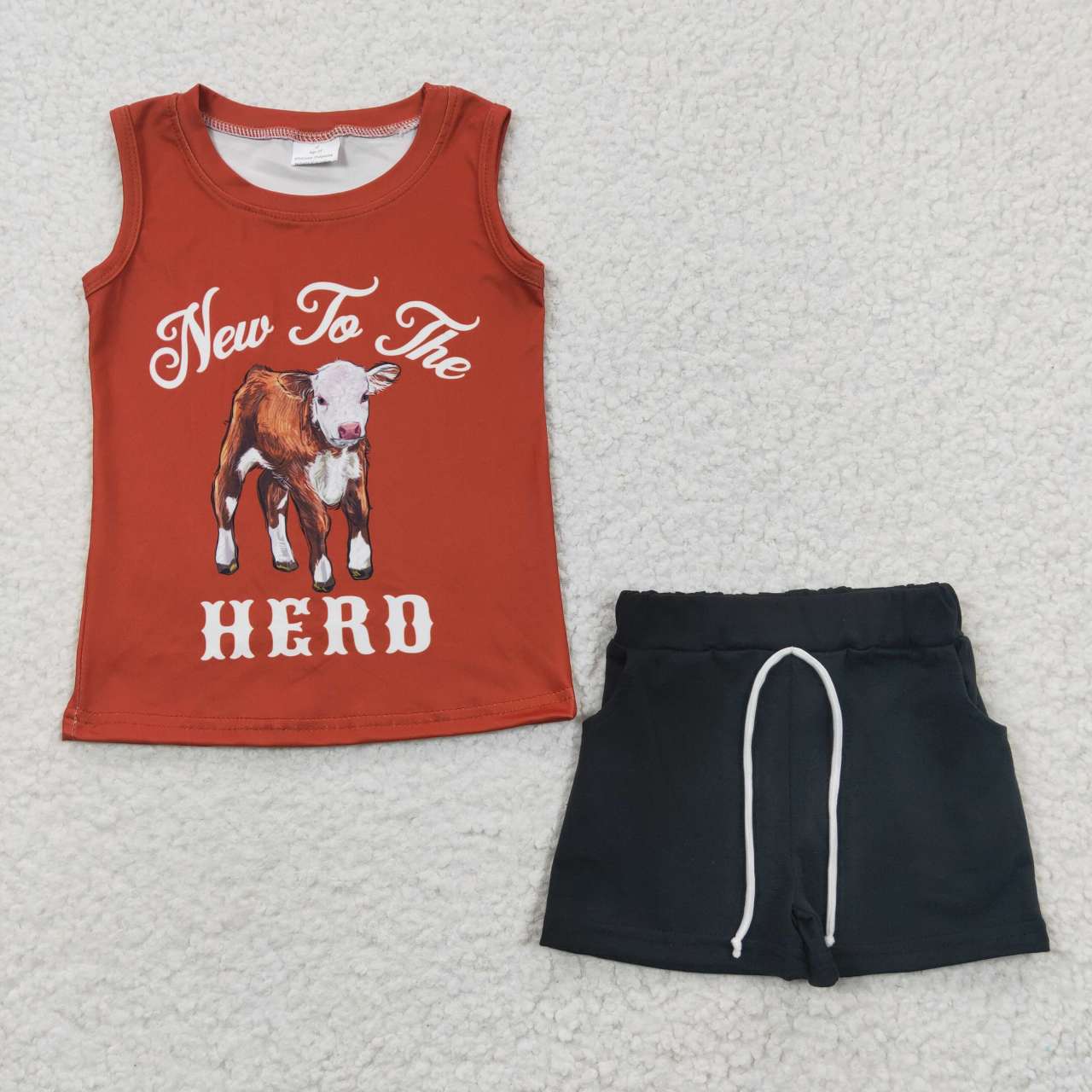 boys cow printed brown tank tops+shorts sets BSSO0222