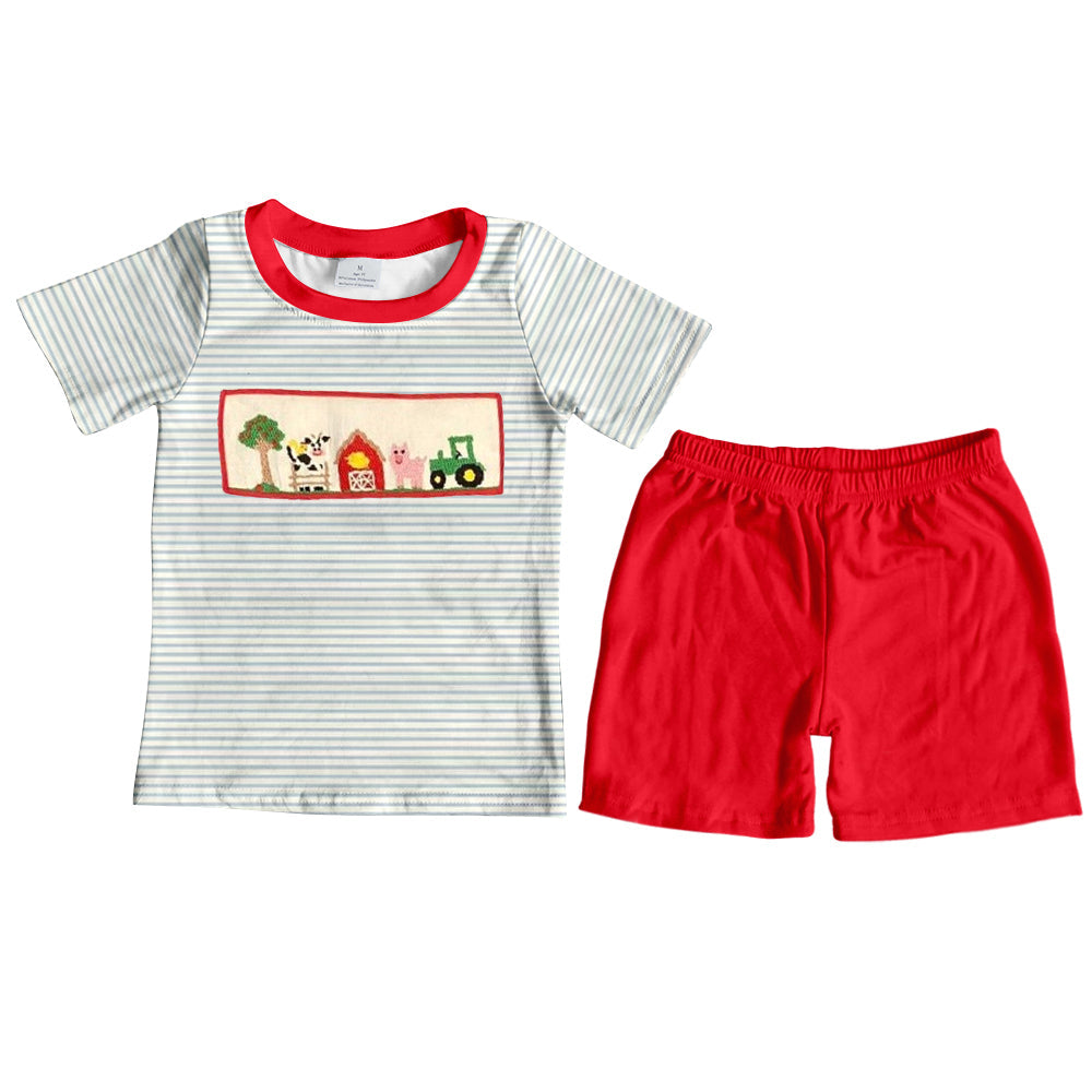 BSSO0611 pre-order baby boy clothes farm animal  toddler boy summer outfit