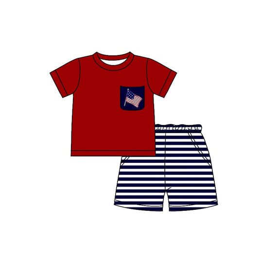 BSSO0620 pre-order baby boy clothes flag 4th of July patriotic toddler boy summer outfit