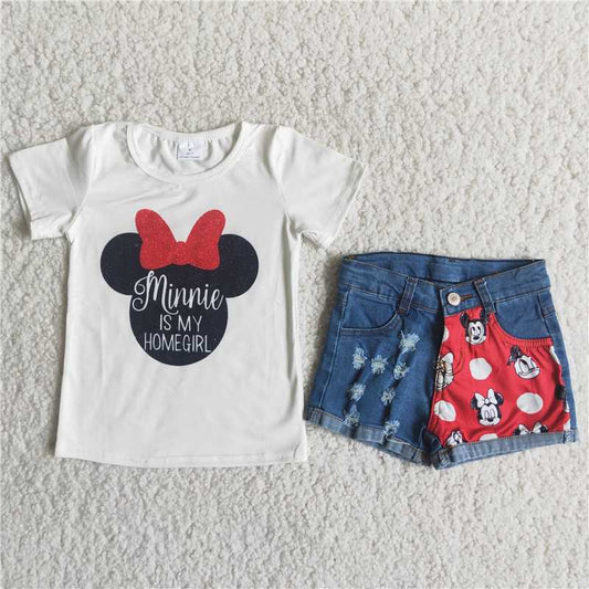 cartoon patchwork denim shorts set C15-19