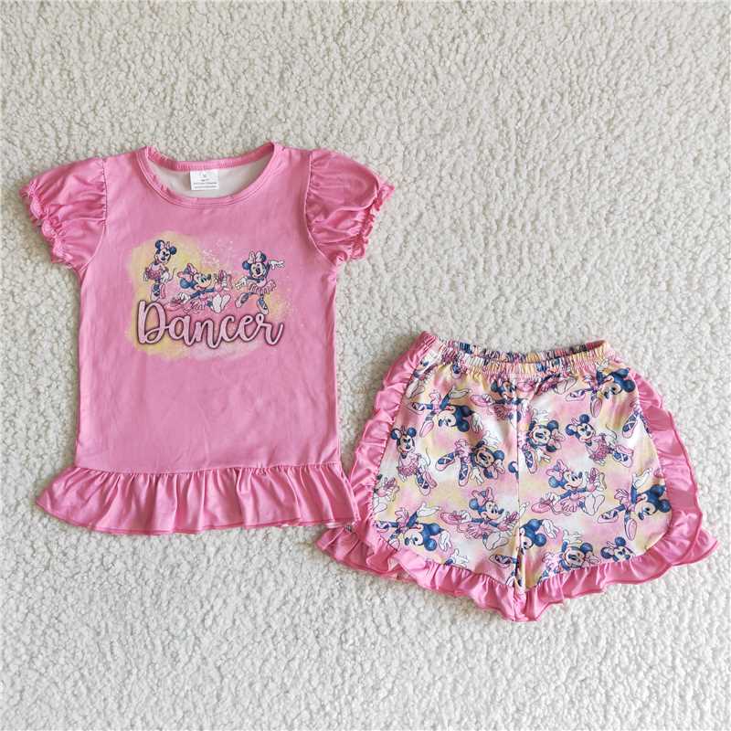 pink cartoon t-shirt shorts set C4-27