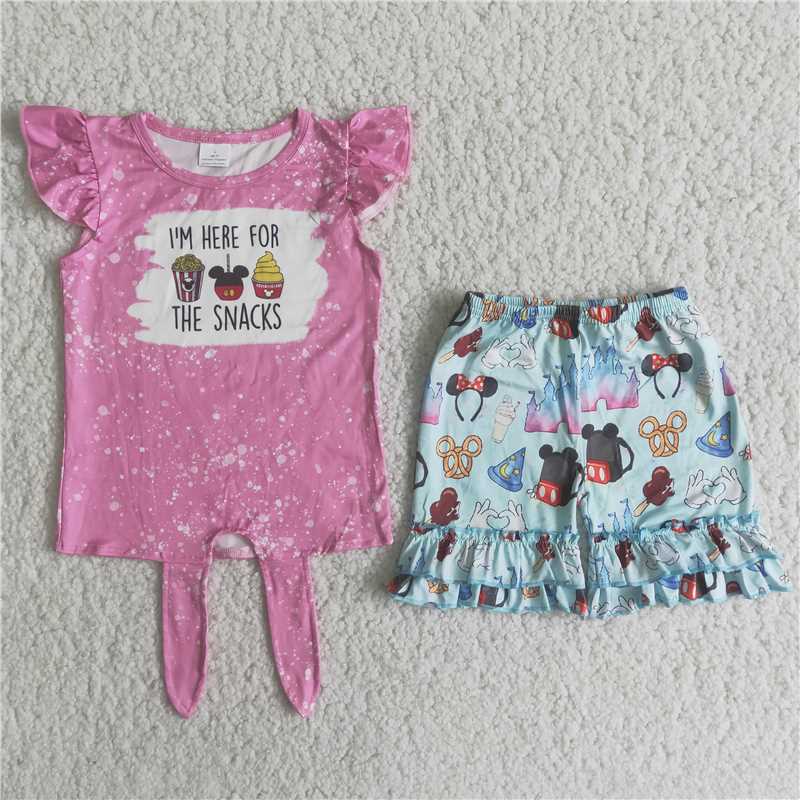 girls cartoon t-shirt shorts set C9-11