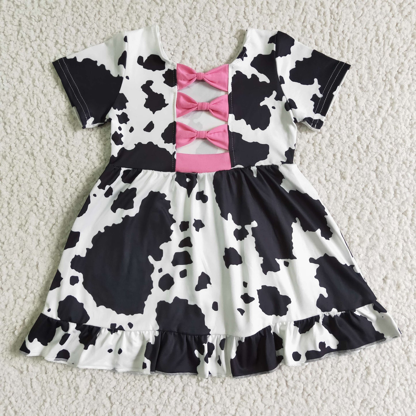 Black White Cow Print Ruffle Dress