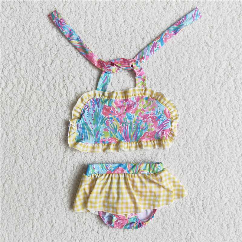 girls tie-dyeing halter 2pcs swimwear E10-20