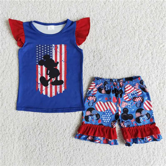 4th of July girls t-shirt shorts sets E12-1