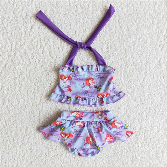 girls purple mermaid princess halter 2pcs swimwear E9-28