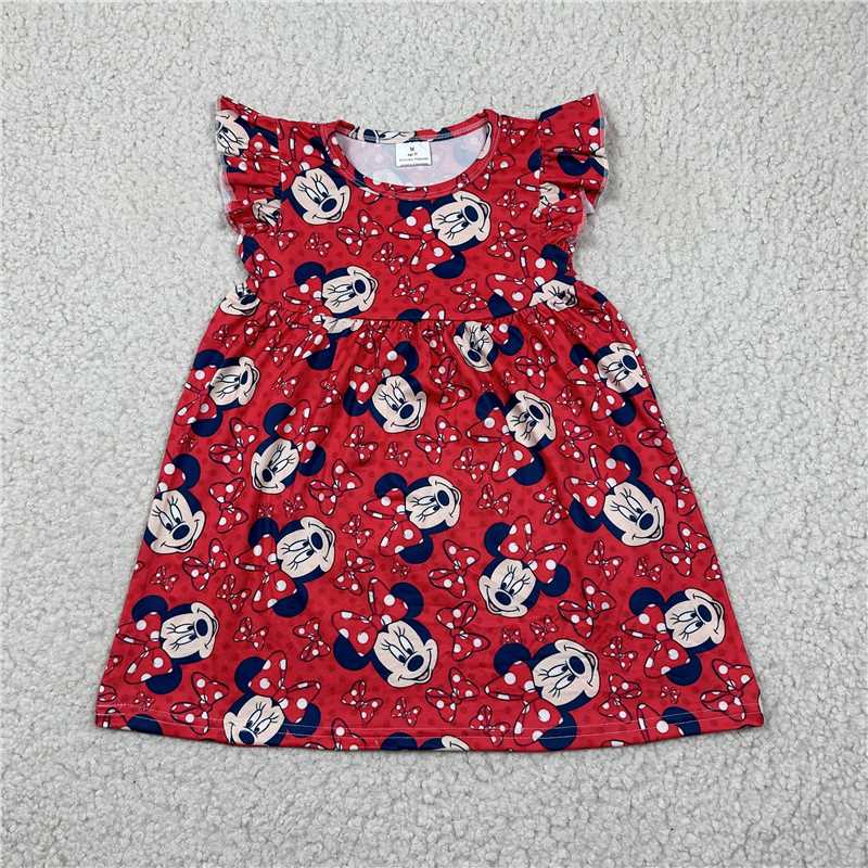 red cartoon flutter sleeve dress G4-3-2