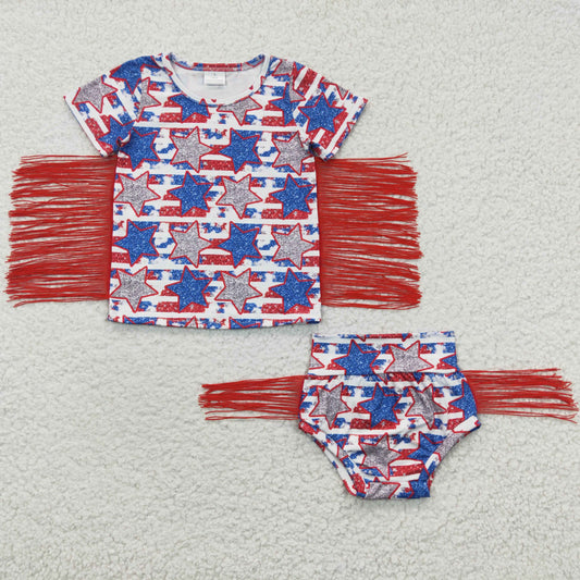 4th of July star tassel tops bummies sets GBO0082