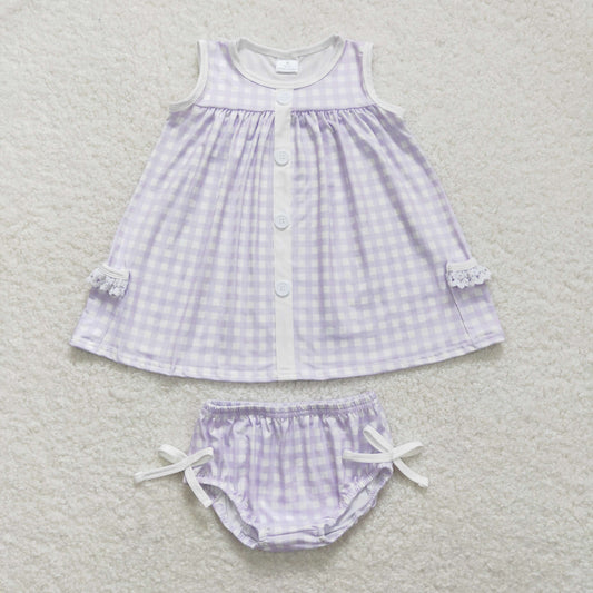 GBO0260  baby girl clothes purple plaid girl summer bummies sets